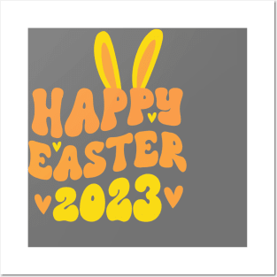 Happy Easter 2023 Bunny Ears Yellow Posters and Art